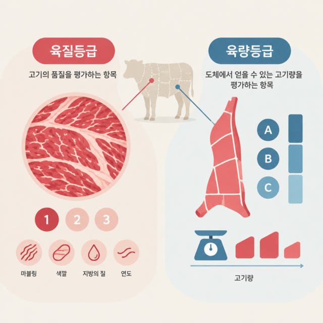 AI 생성 설명 이미지: 안산일동고기집 유니드정육식당 | 한우 육질등급과 육량등급, 어떻게 구분할까
