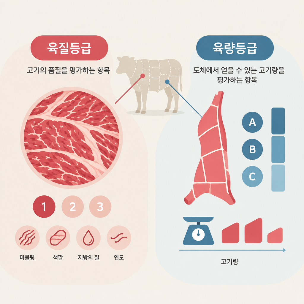 AI 생성 설명 이미지: 안산일동고기집 유니드정육식당 | 한우 육질등급과 육량등급, 어떻게 구분할까